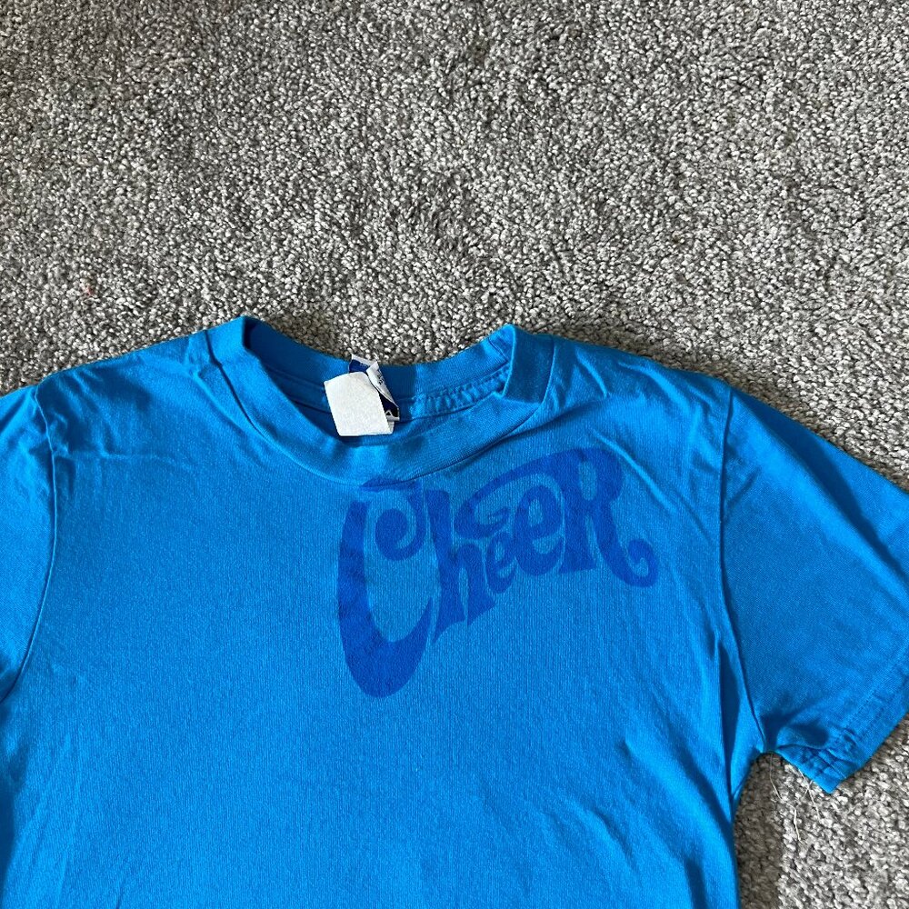 Vintage Varsity cheer shirt womens medium blue short sleeve sporty USA 90s - Picture 2 of 8